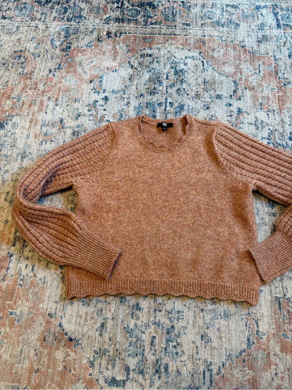 Frye Cable-Detail Crew Sweater in Rust